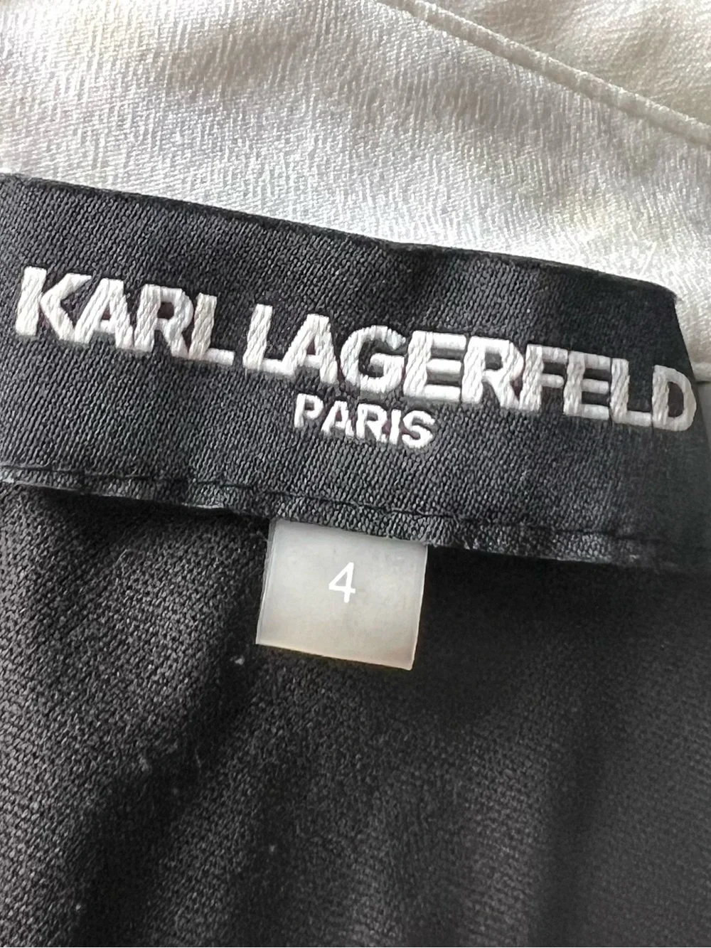 KARL LAGERFIELD Paris Dress Shift Peter Pan Collar Pearls Black White Designer - Picture 9 of 11